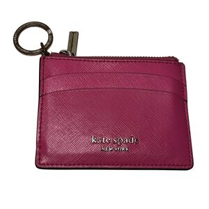 Kate Spade Pink Leather‎ Wallet Card Holder Coin Change Key Chain 4"x3.5"